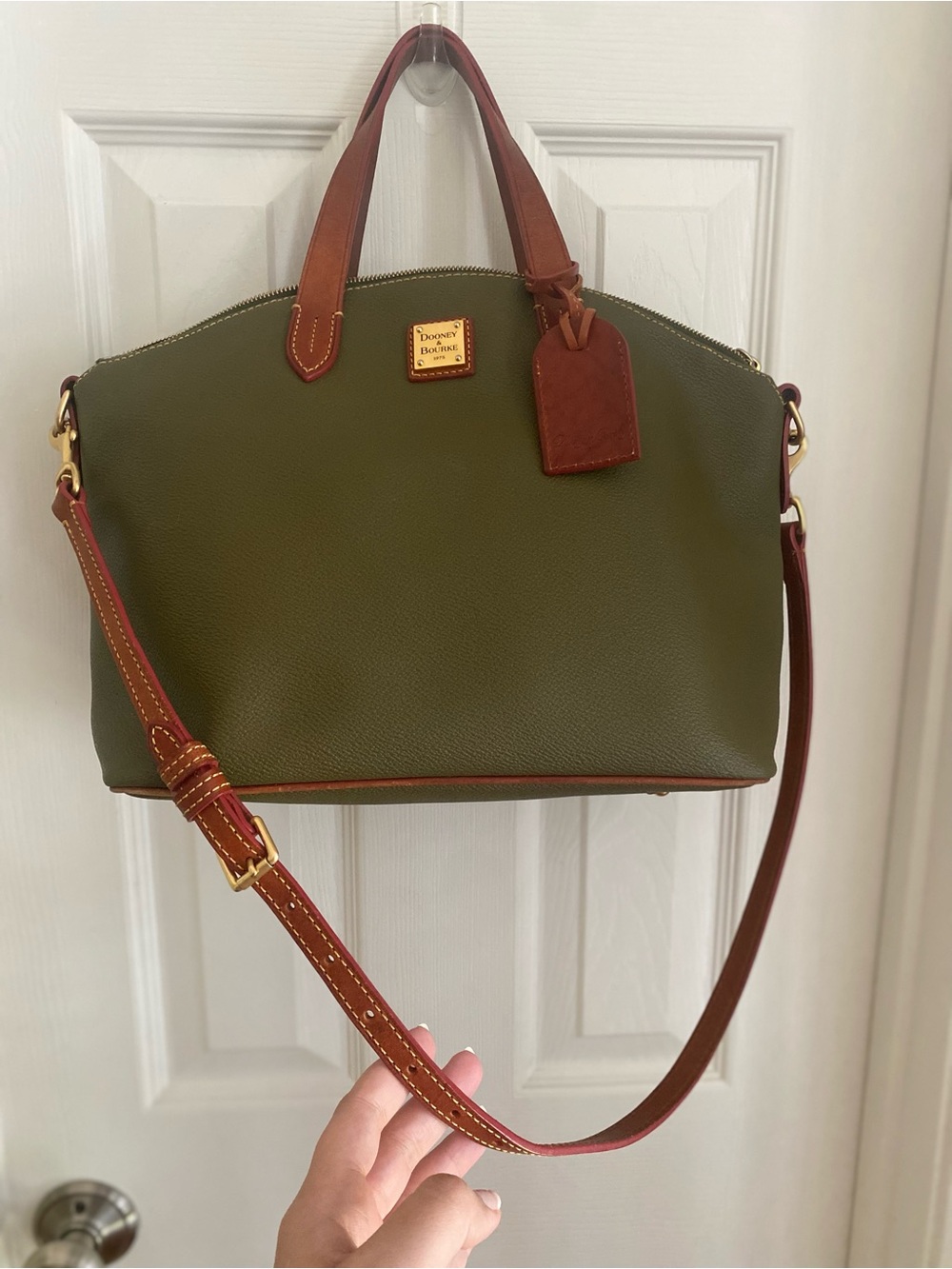 Dooney & Bourke Olive and Brown Pebbled Leather Satchel